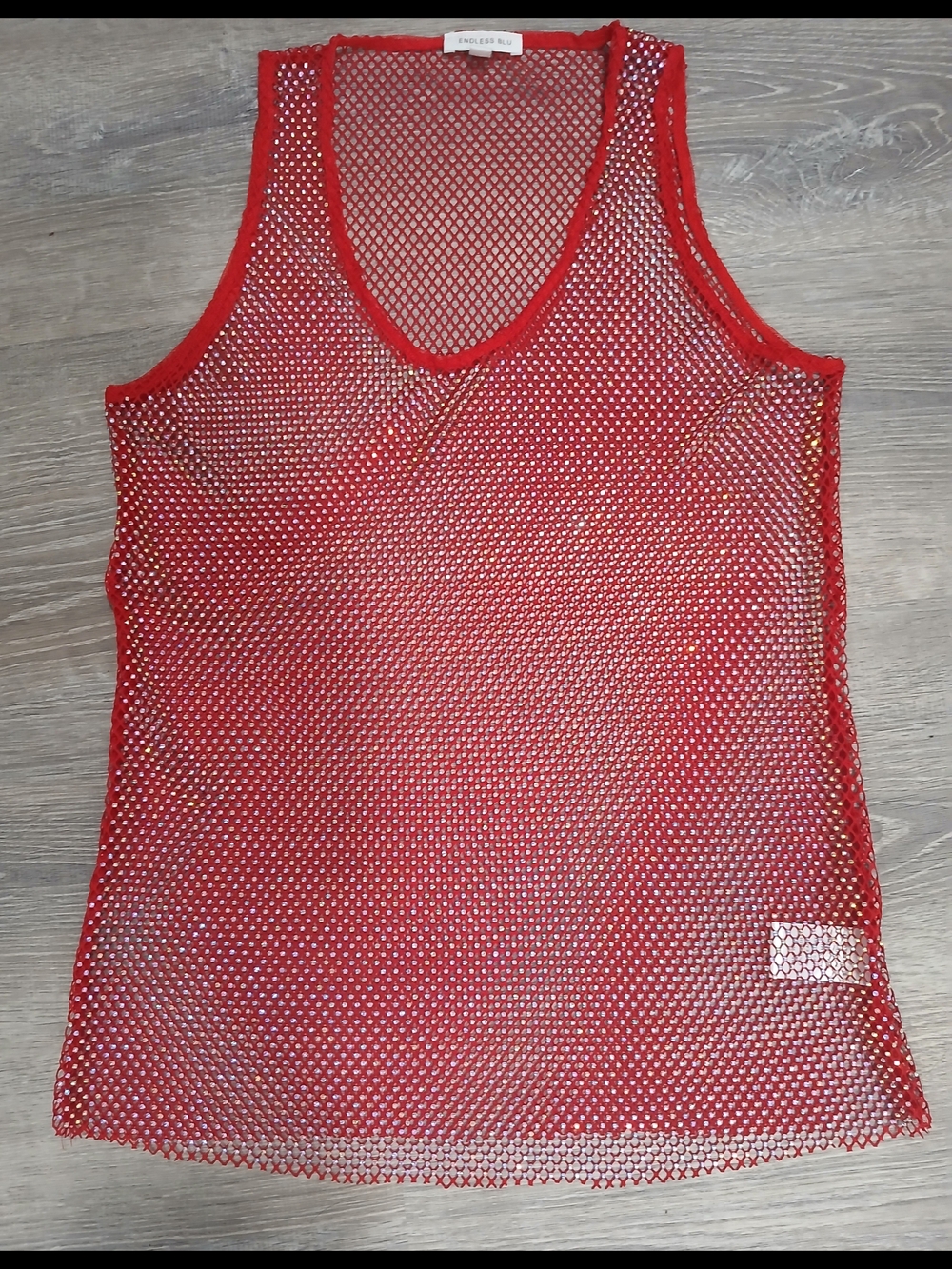 Red Mesh Tank Top with Sparkle Detail - Picture 2 of 4
